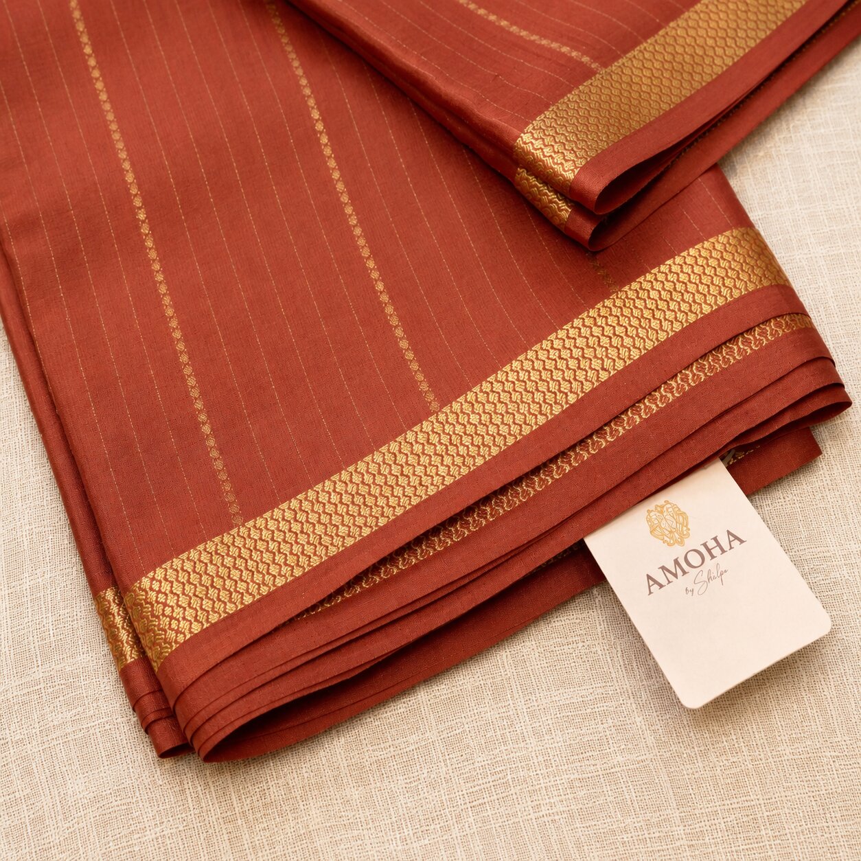 Rust Orange - Brocade pure Mysore silk