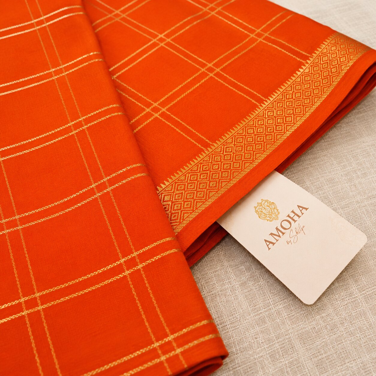 Bright Orange - Brocade pure Mysore silk