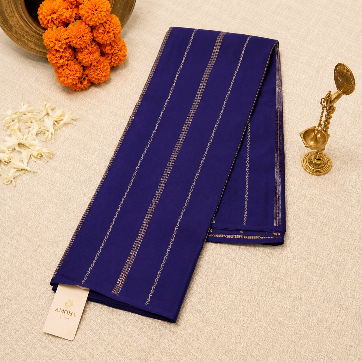 Royal Blue - Brocade pure Mysore silk