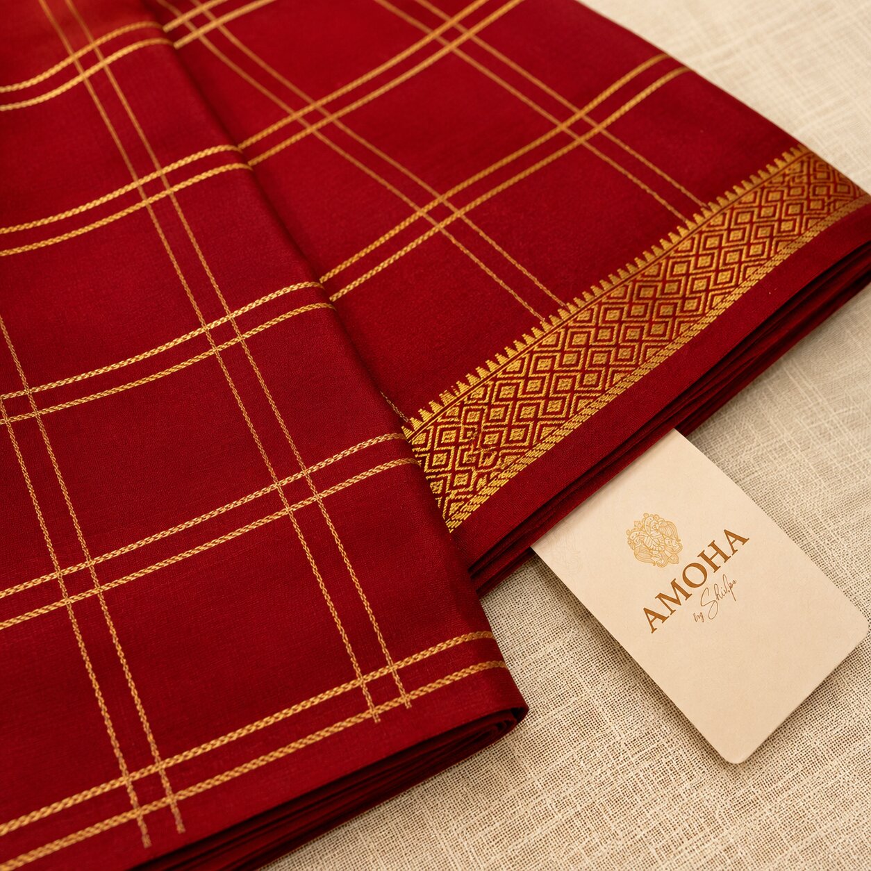 Checked Maroon & Gold - Brocade pure Mysore silk