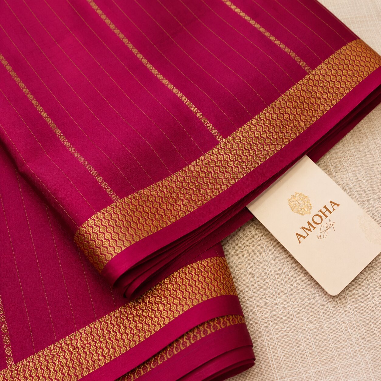 Dark Pink - Brocade pure Mysore silk