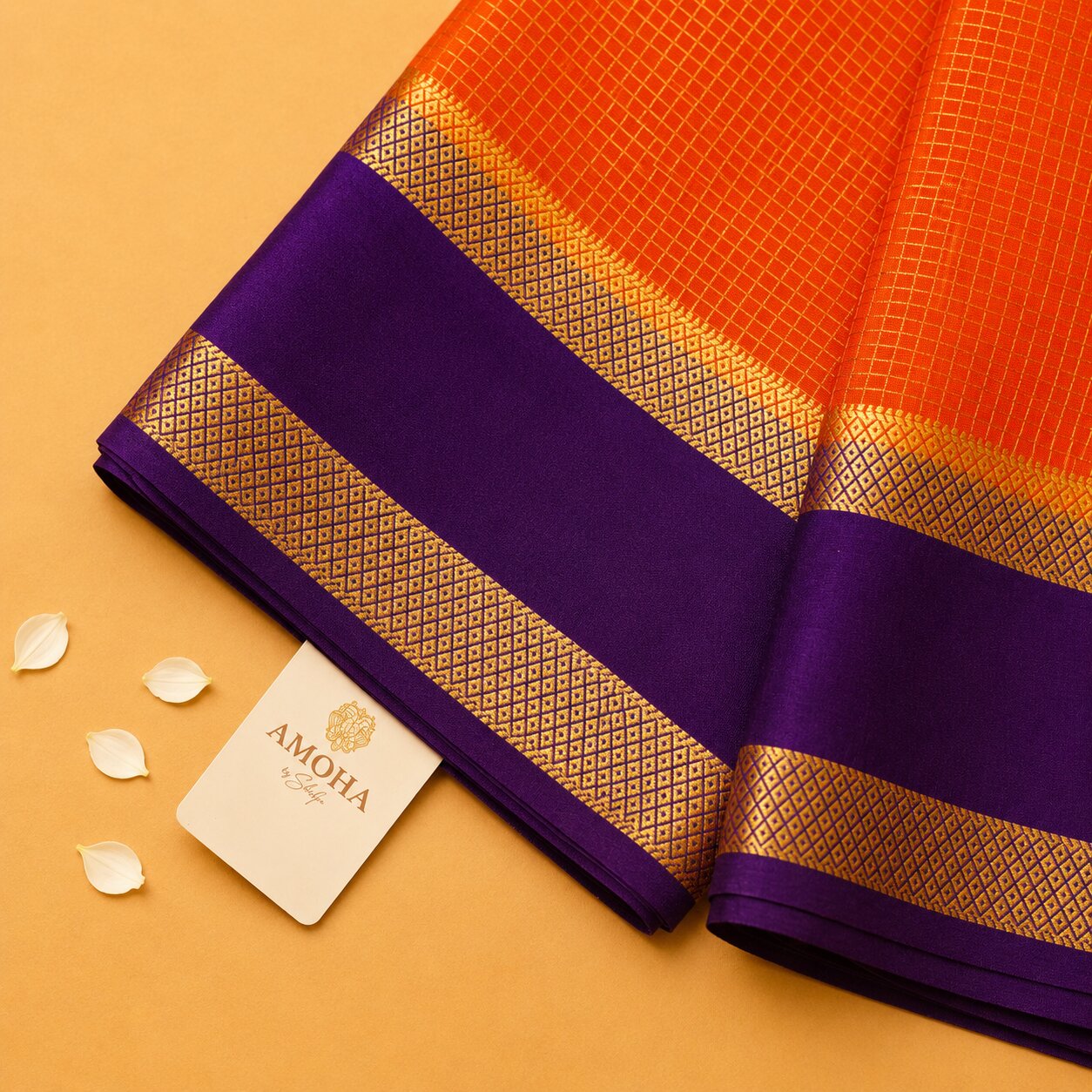 Orange & Purple - Brocade pure Mysore silk