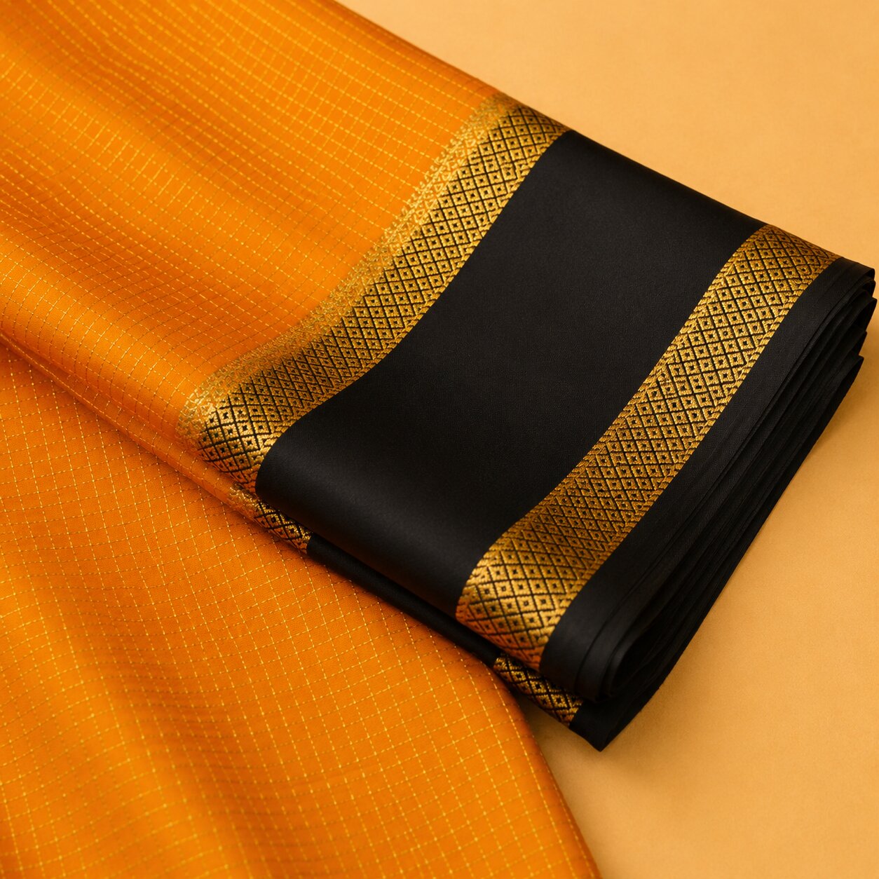 Yellow & Black - Brocade pure Mysore silk
