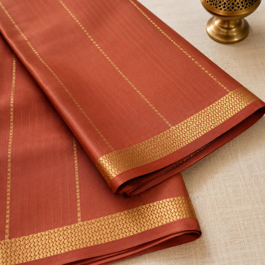 Rust Orange - Brocade pure Mysore silk