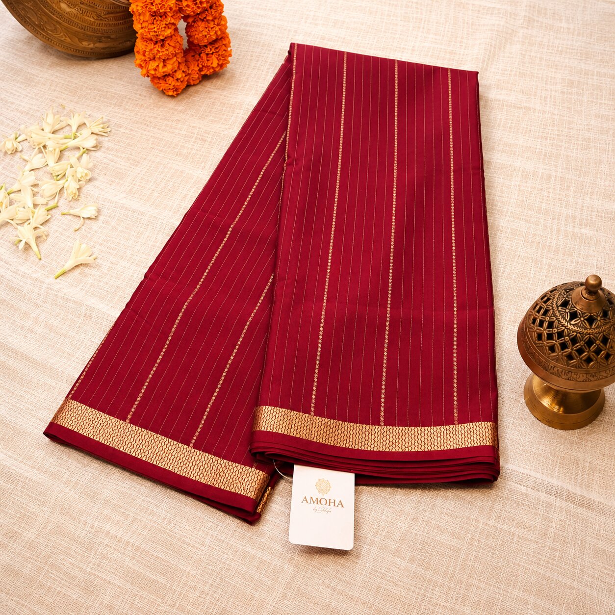 Maroon - Brocade pure Mysore silk