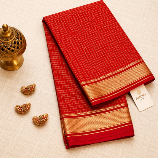 Red with Golden Border - Brocade pure Mysore silk