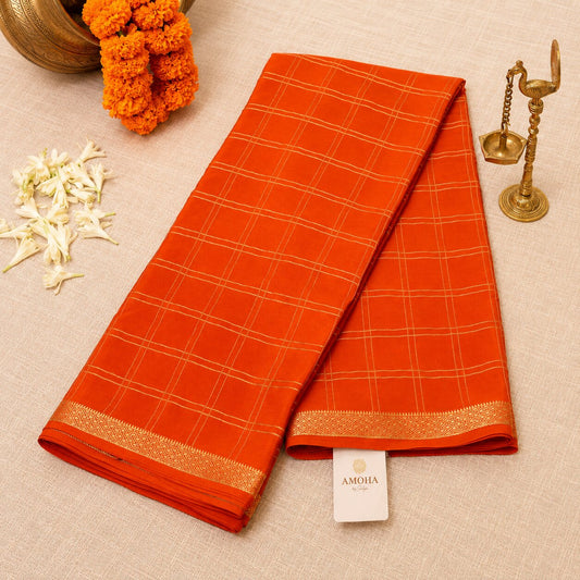 Bright Orange - Brocade pure Mysore silk