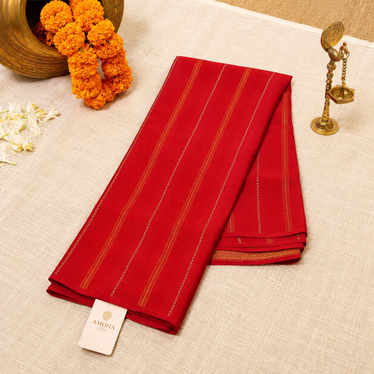 Chilli Red - Brocade pure Mysore silk