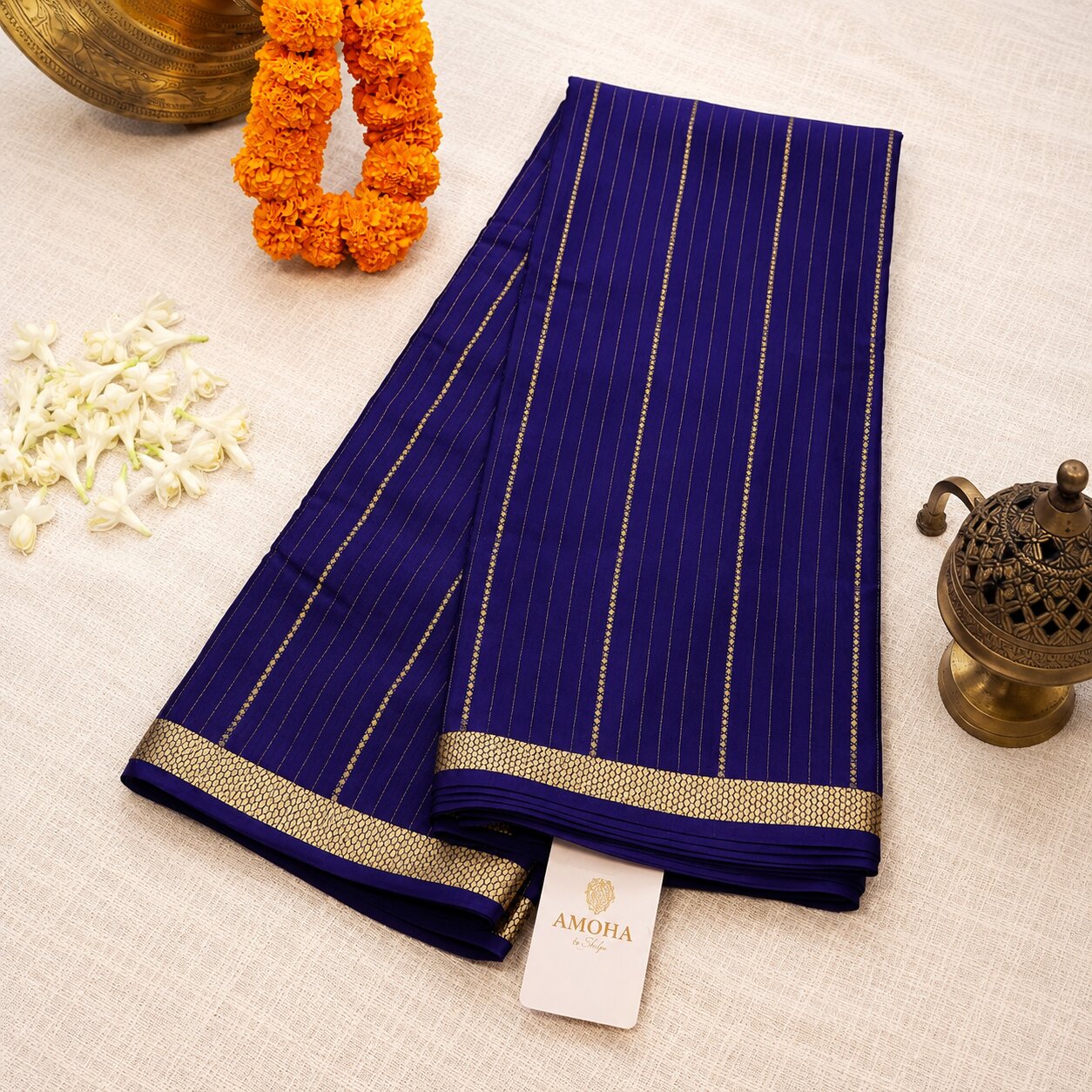 Blue - Brocade pure Mysore silk