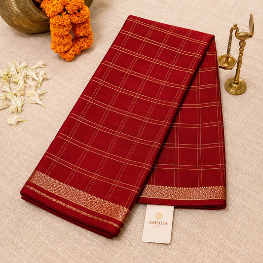 Checked Maroon & Gold - Brocade pure Mysore silk