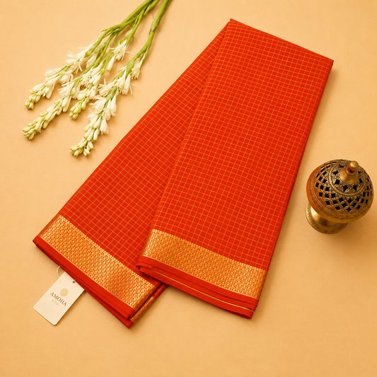 Orange - Brocade pure Mysore silk