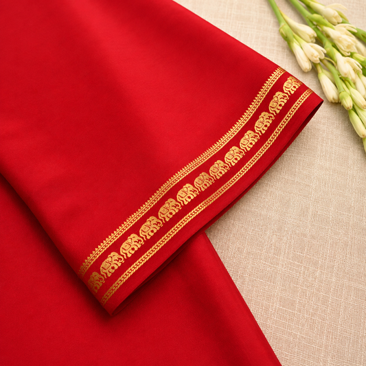 Red with Golden border - Pure Zari Mysore Silk Crepe