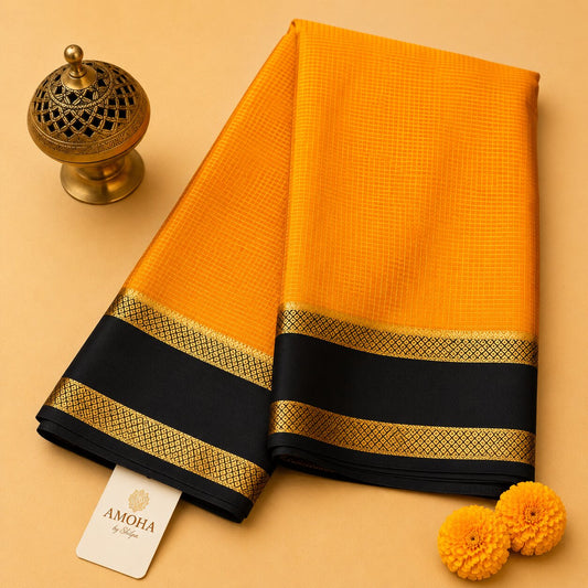 Yellow & Black - Brocade pure Mysore silk