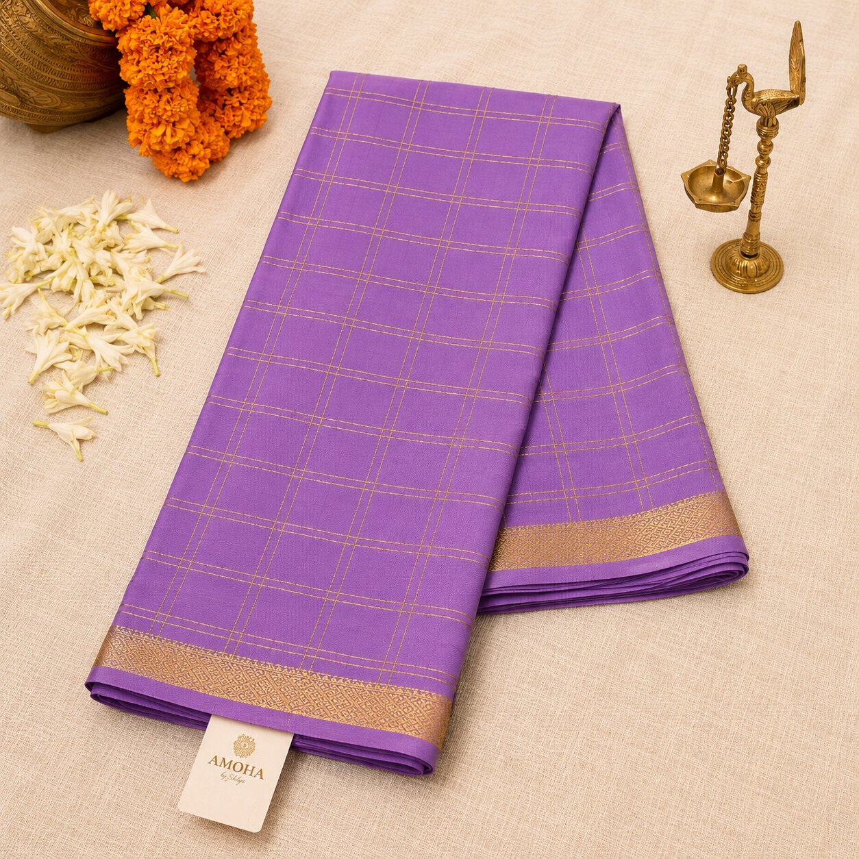 Lilac - Brocade pure Mysore silk