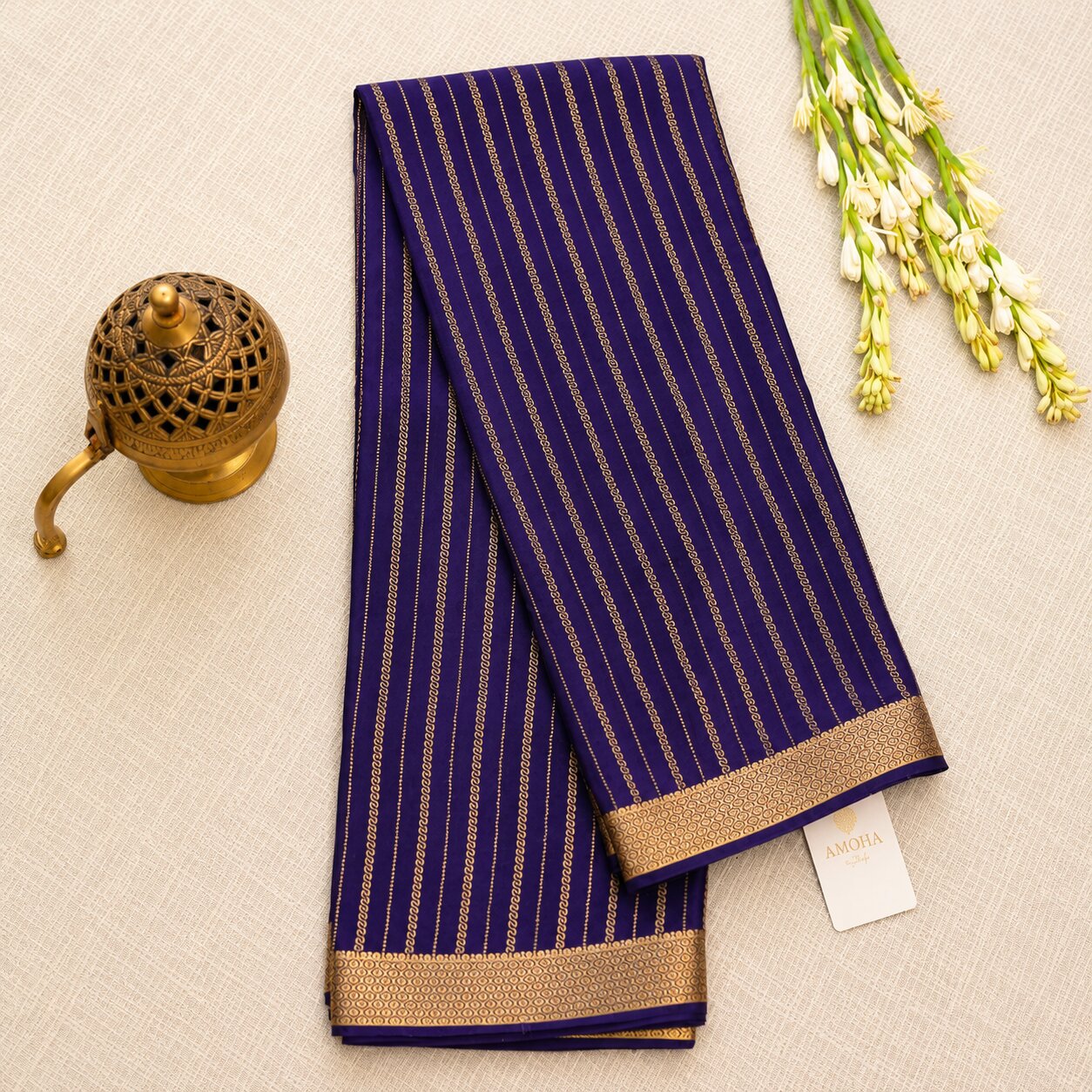 Purple with golden border - Pure Mysore Silk Saree