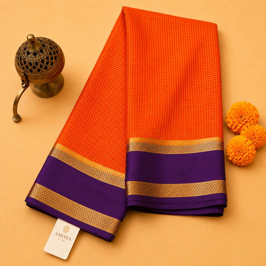 Orange & Purple - Brocade pure Mysore silk