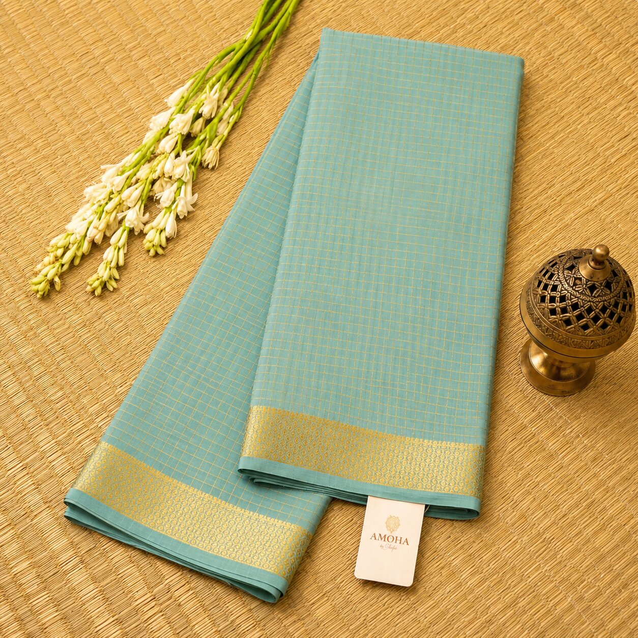 Pale Green - Brocade pure Mysore silk