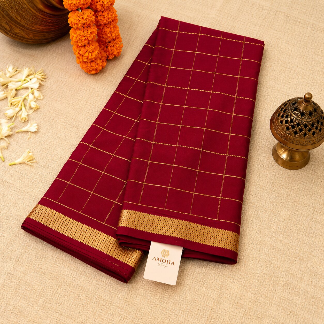 Maroon & Gold - Brocade pure Mysore silk