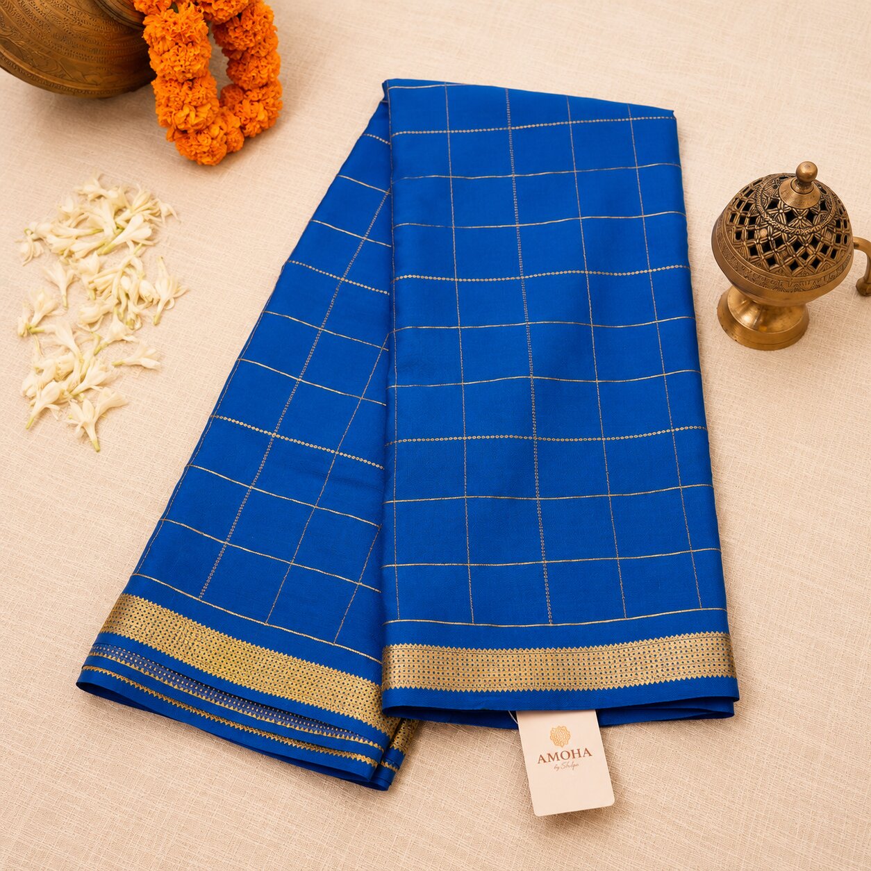 Blue & Gold - Brocade pure Mysore silk