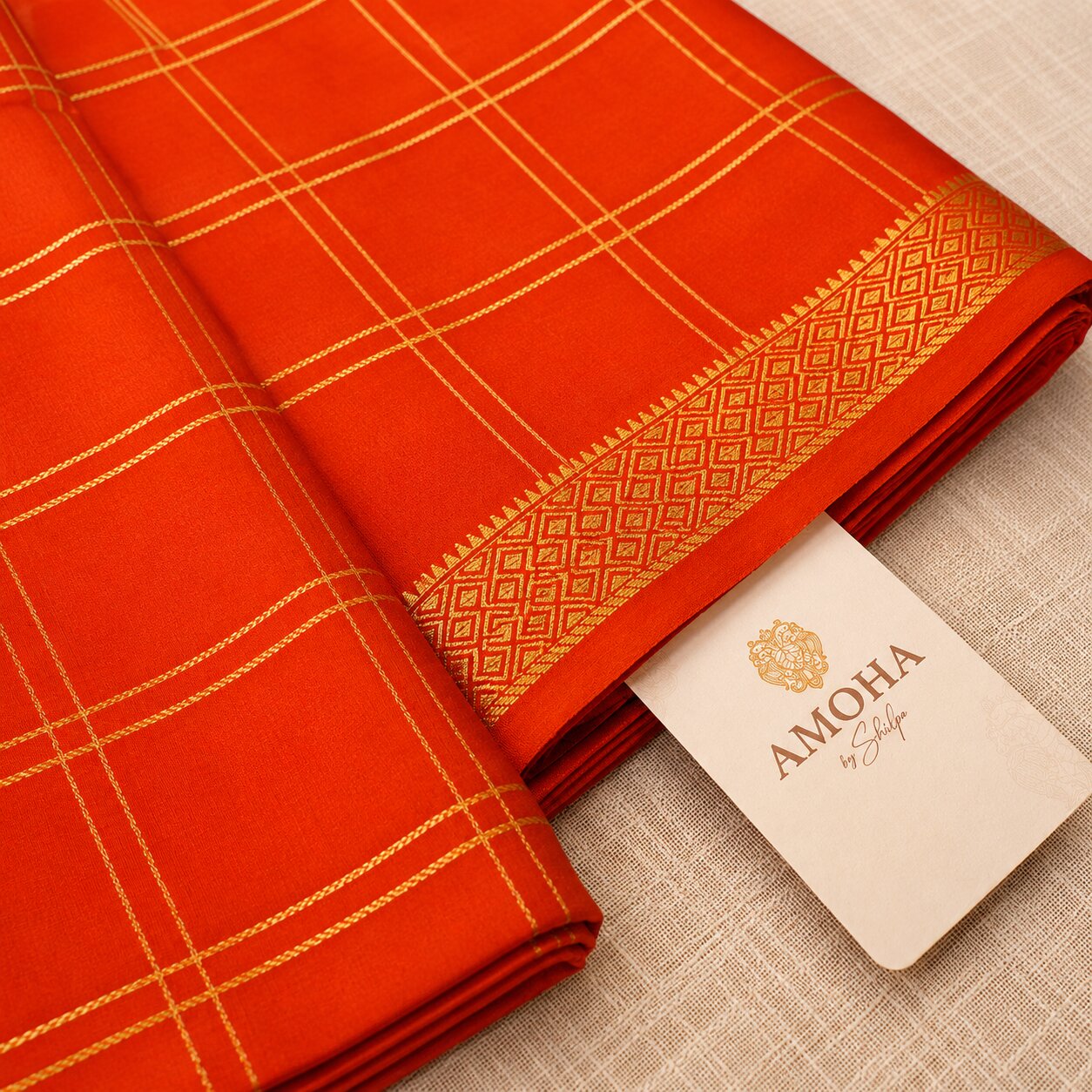 Bright Orange - Brocade pure Mysore silk