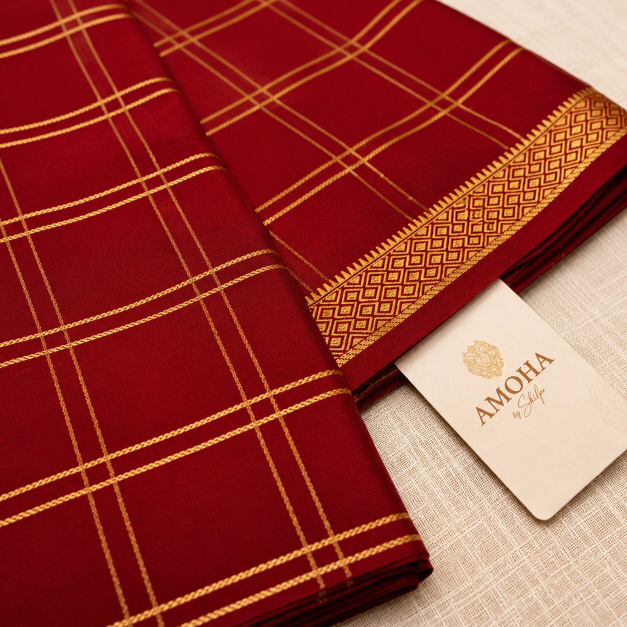Checked Maroon & Gold - Brocade pure Mysore silk