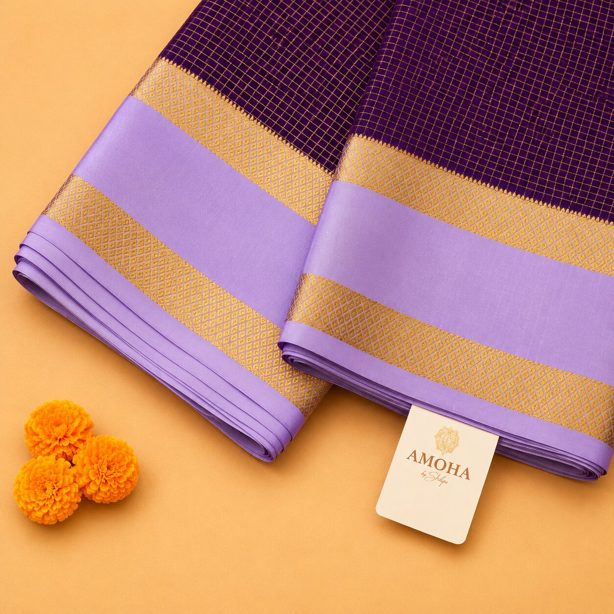 Purple & Lavender - Brocade pure Mysore silk