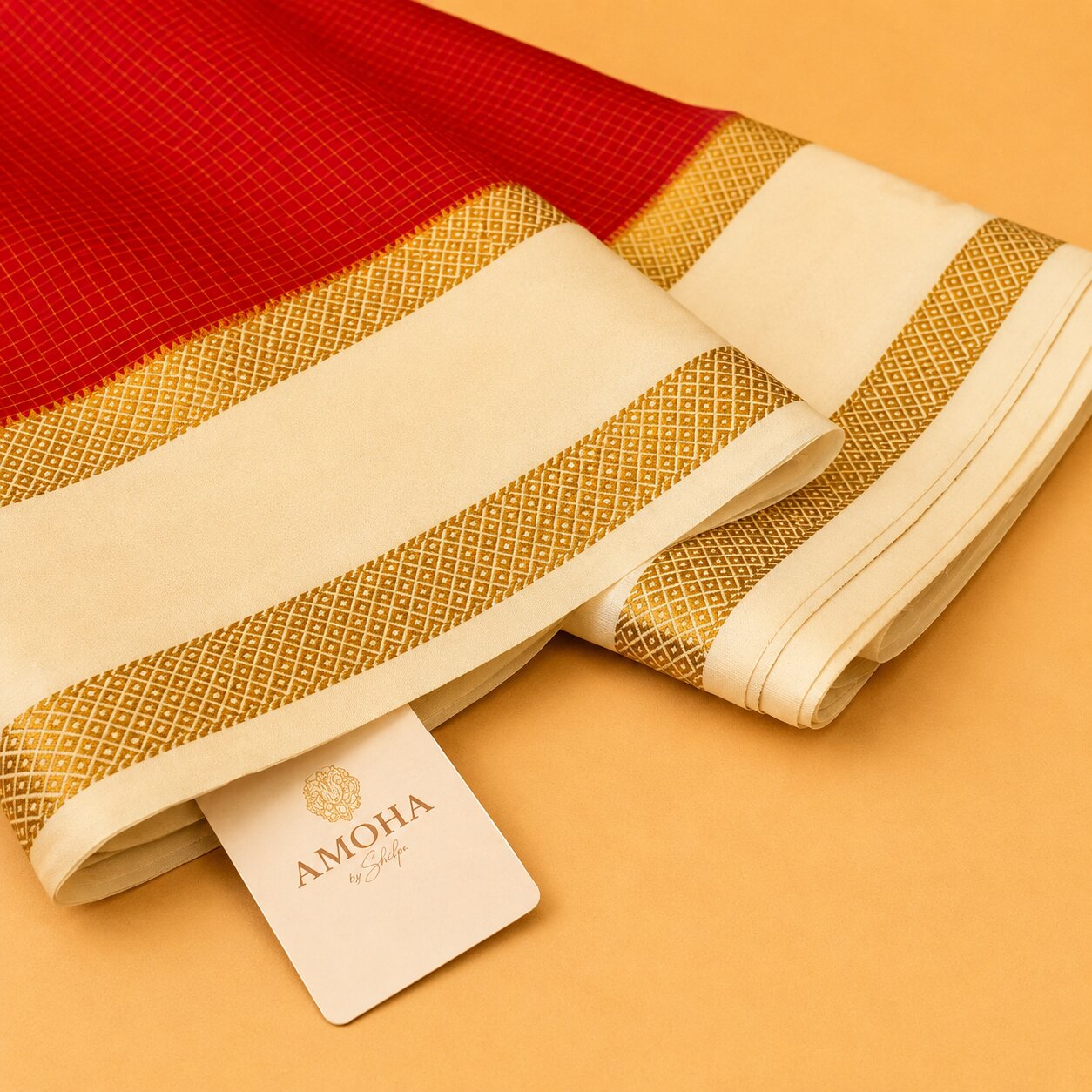 Red & Half White - Brocade pure Mysore silk