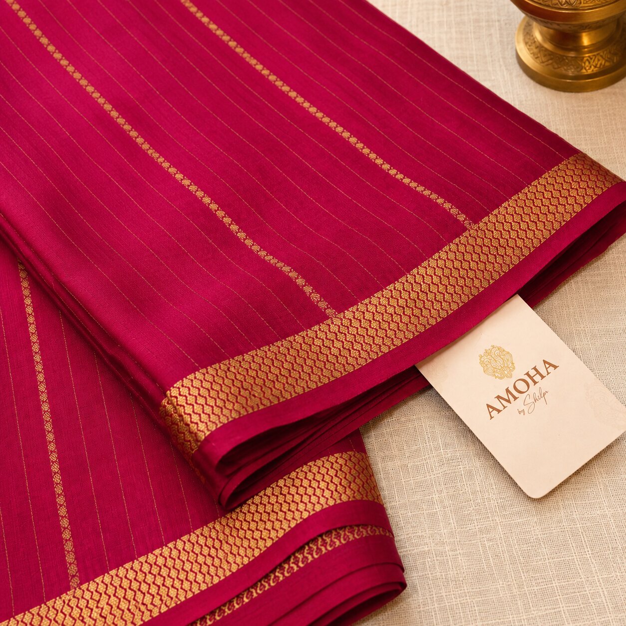 Dark Pink - Brocade pure Mysore silk