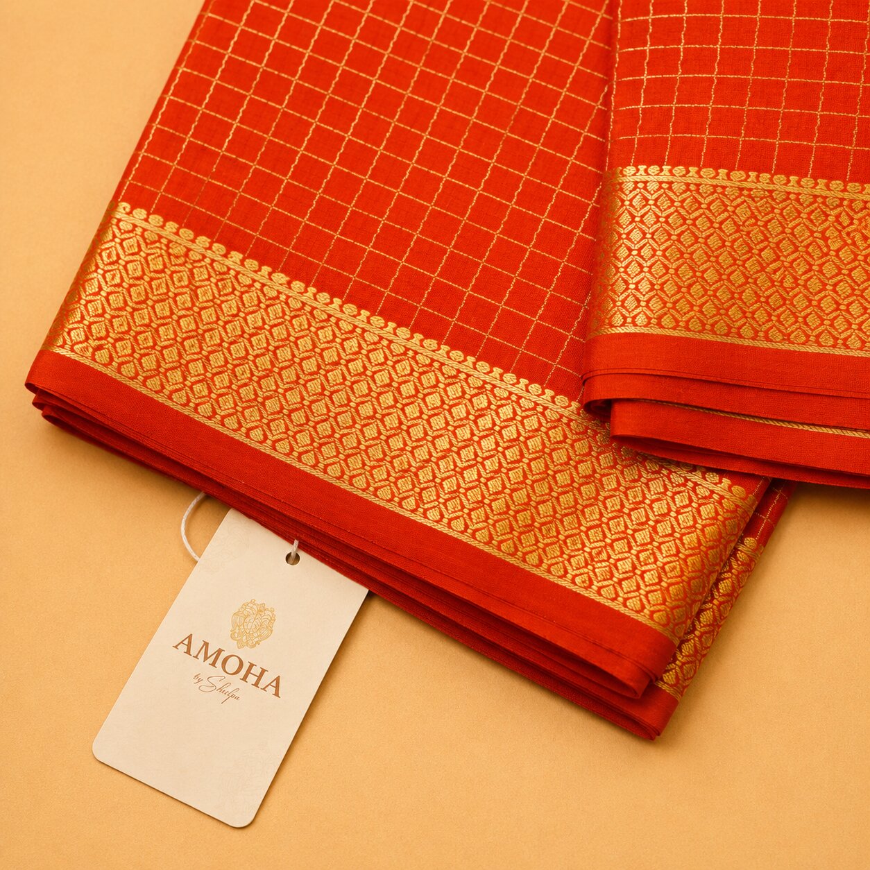 Orange - Brocade pure Mysore silk