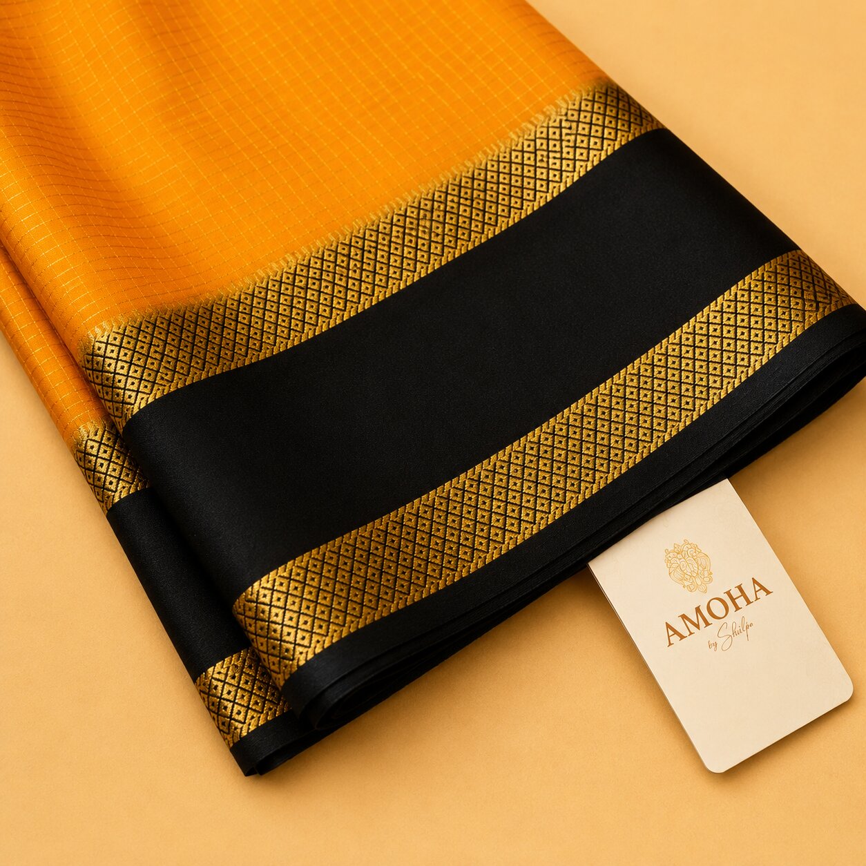 Yellow & Black - Brocade pure Mysore silk