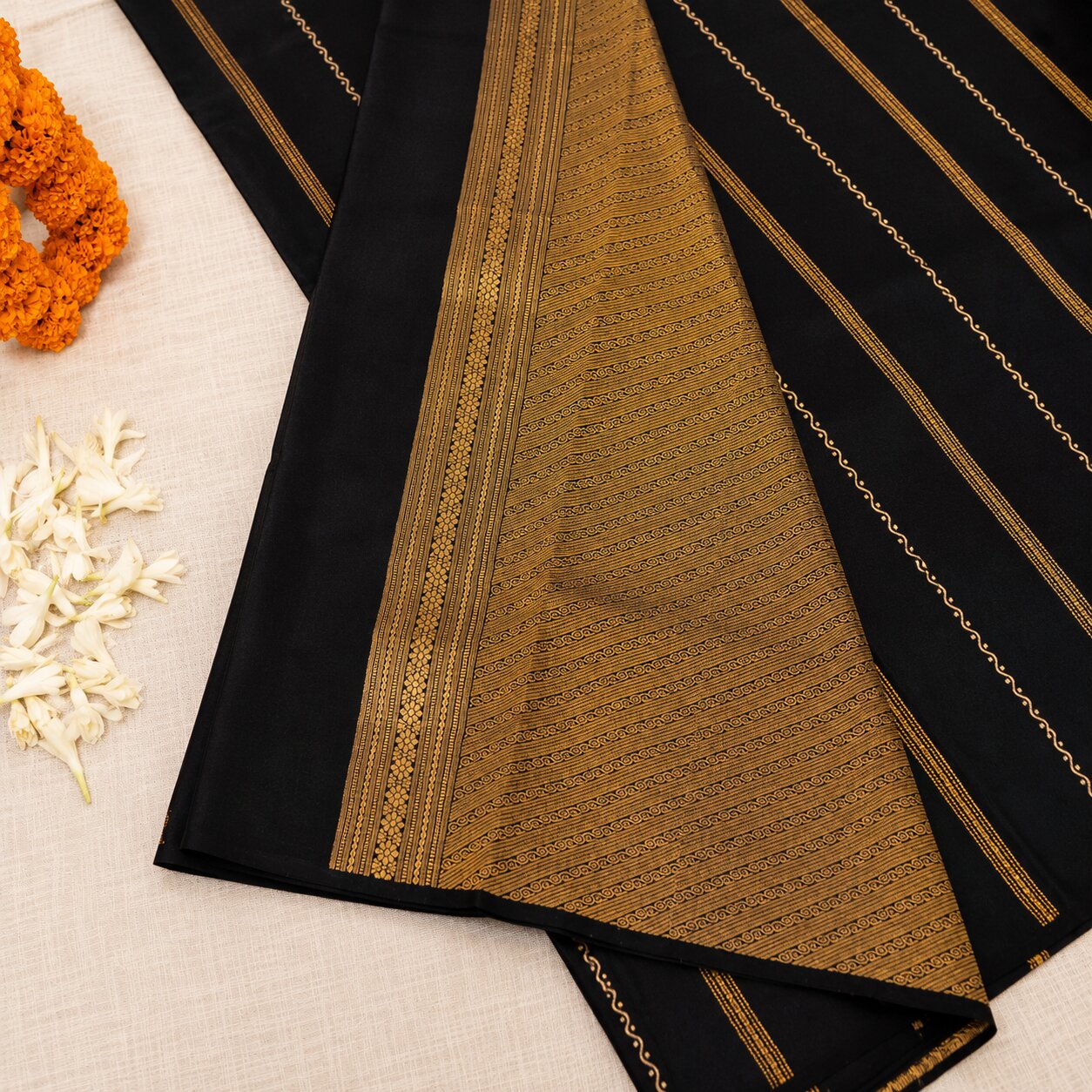 Black and Golden - Brocade pure Mysore silk