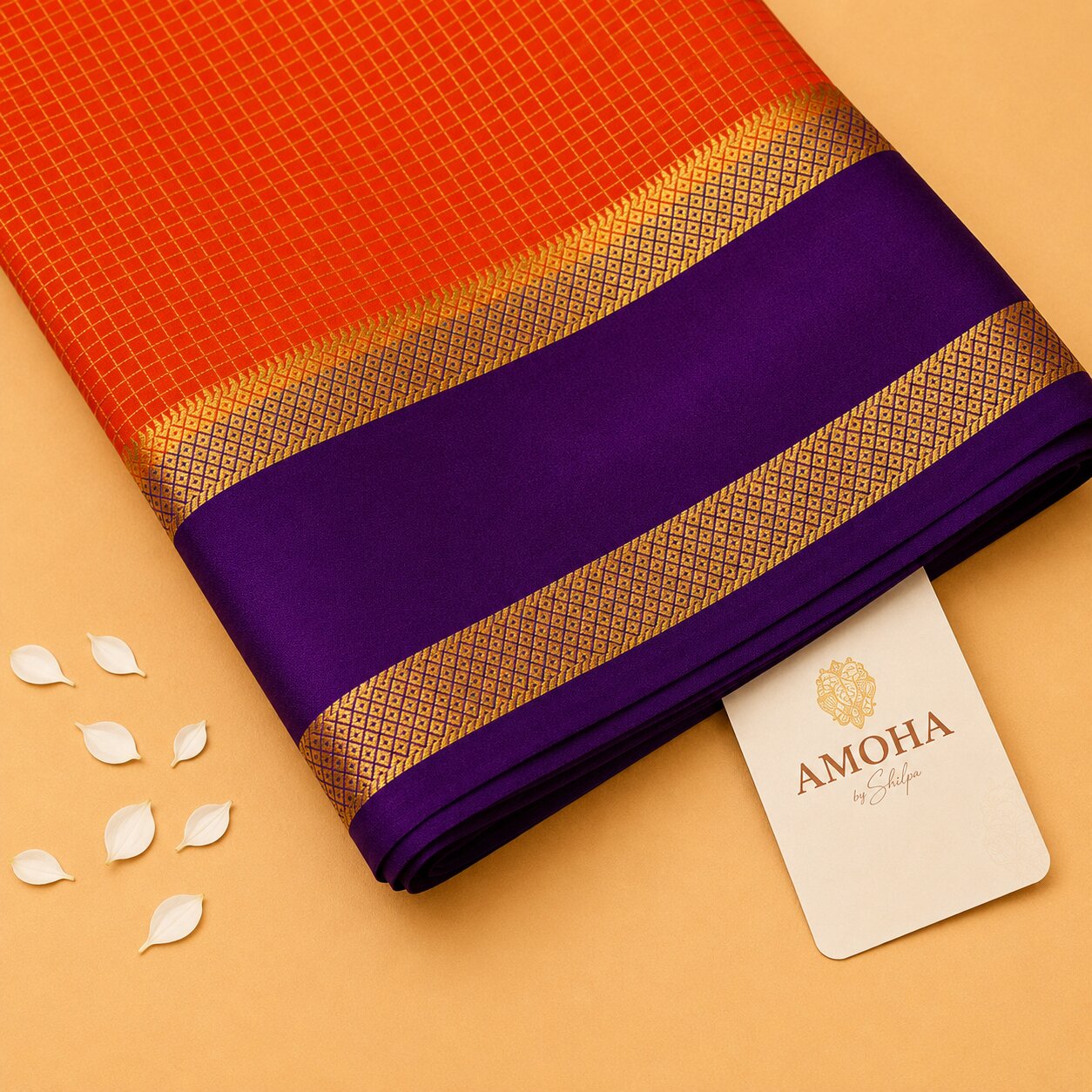 Orange & Purple - Brocade pure Mysore silk
