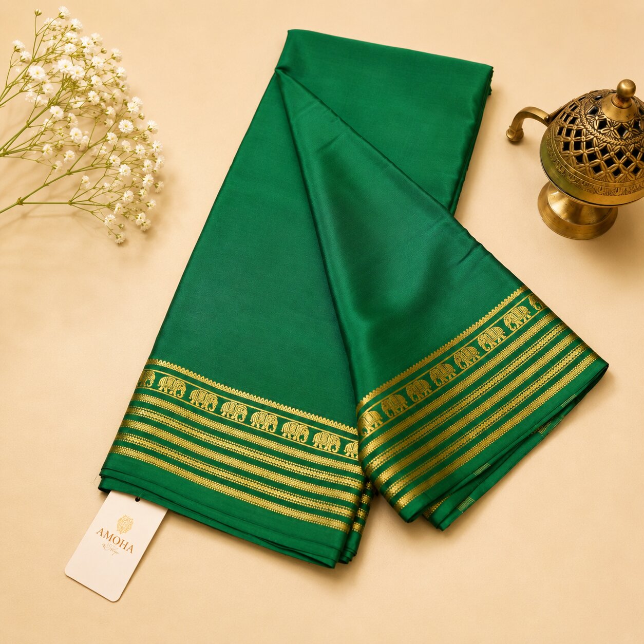 Bottle Green - Pure Mysore silk saree