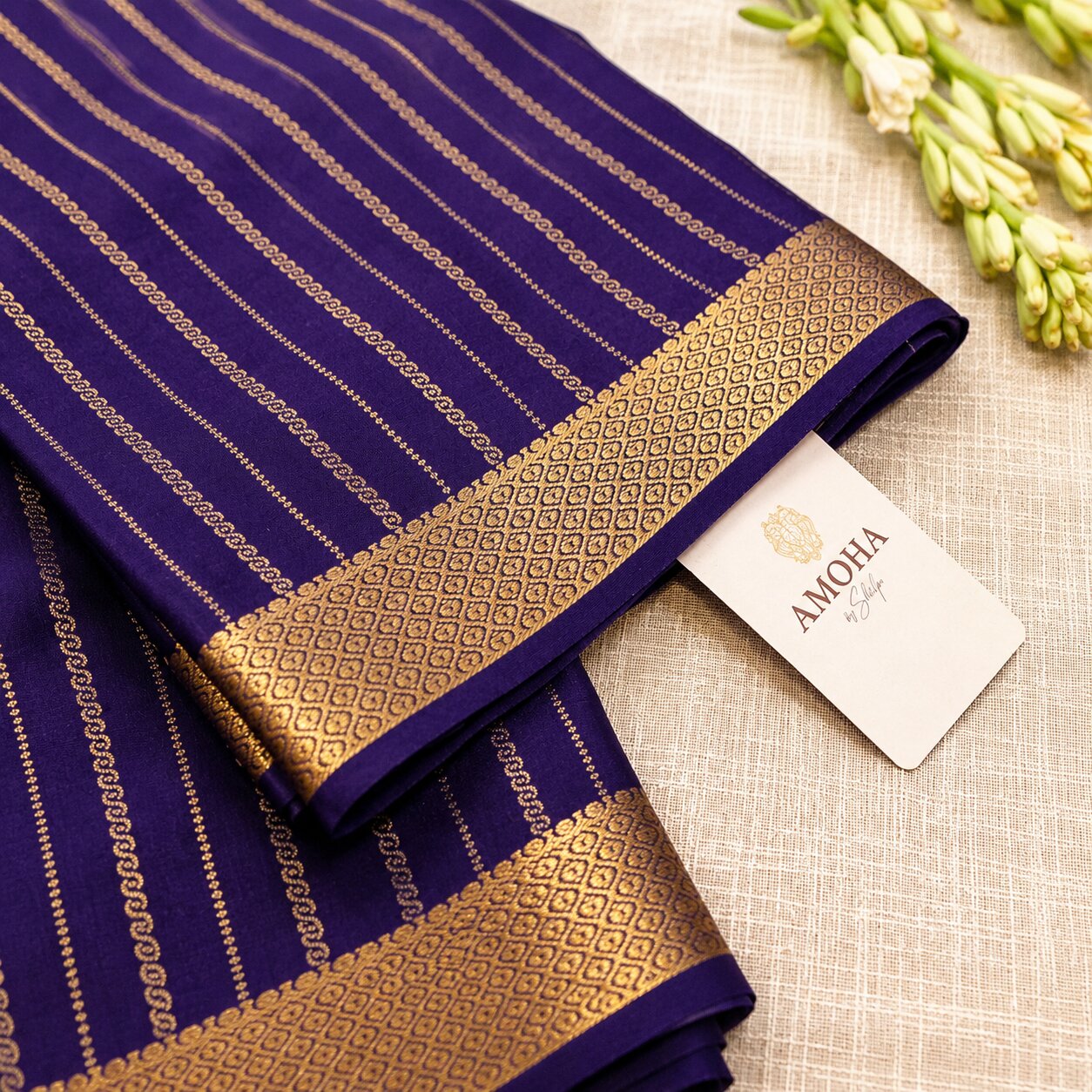 Purple with golden border - Pure Mysore Silk Saree