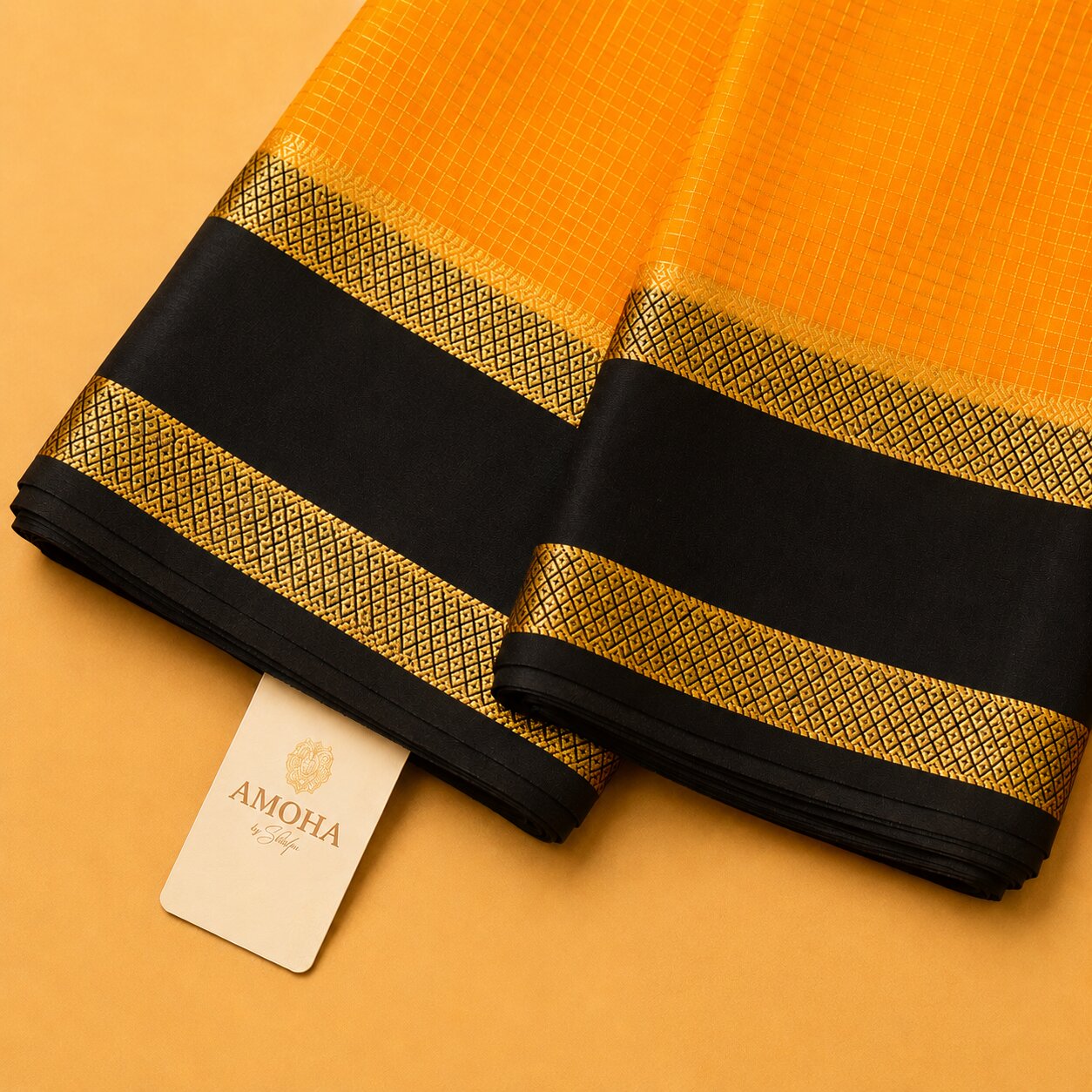 Yellow & Black - Brocade pure Mysore silk