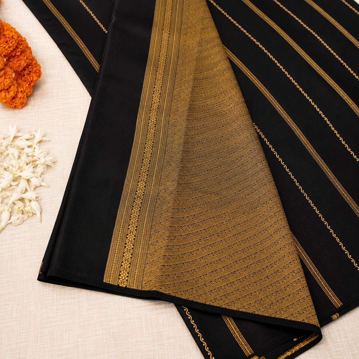 Black and Golden - Brocade pure Mysore silk