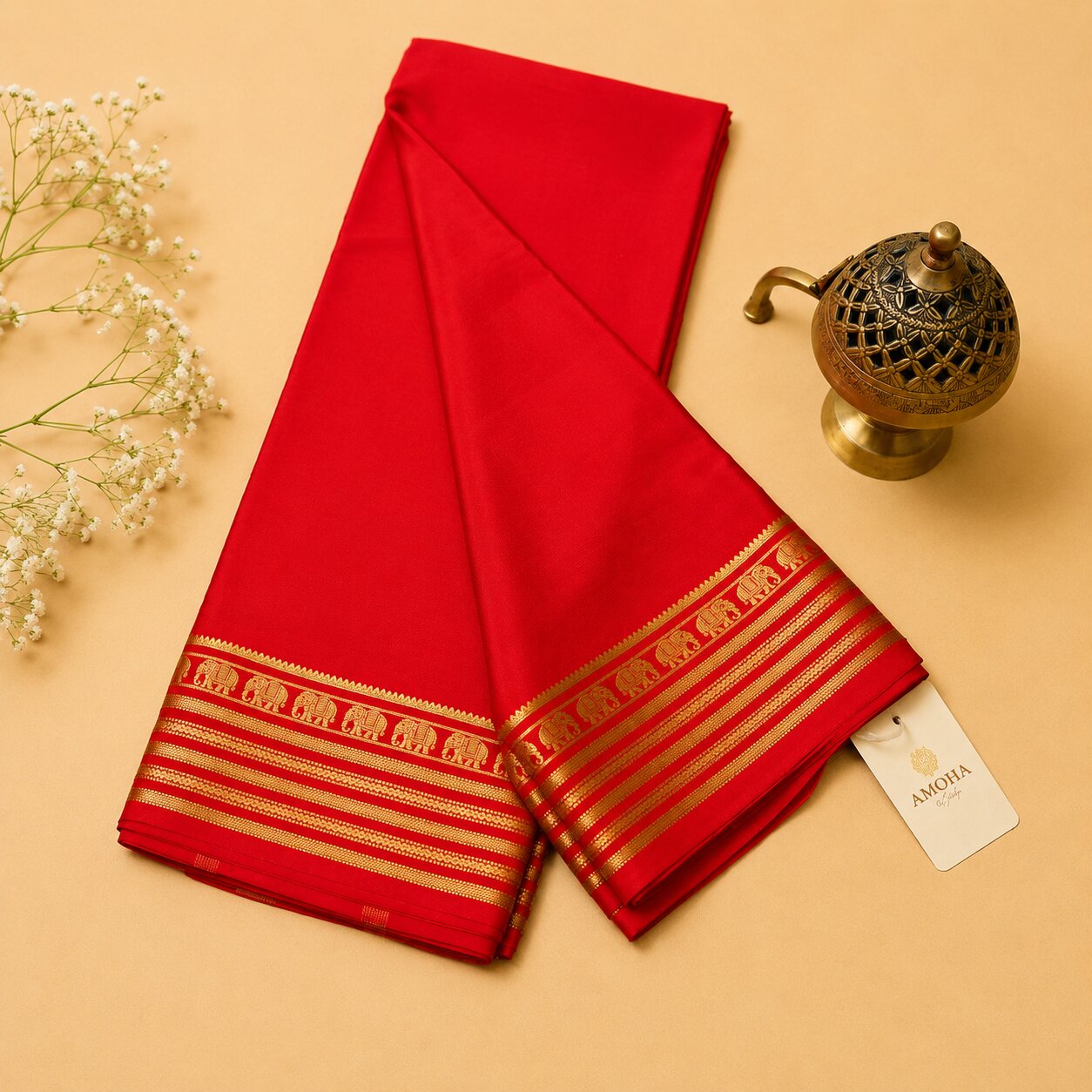 Vibrant Red - Pure Mysore silk saree
