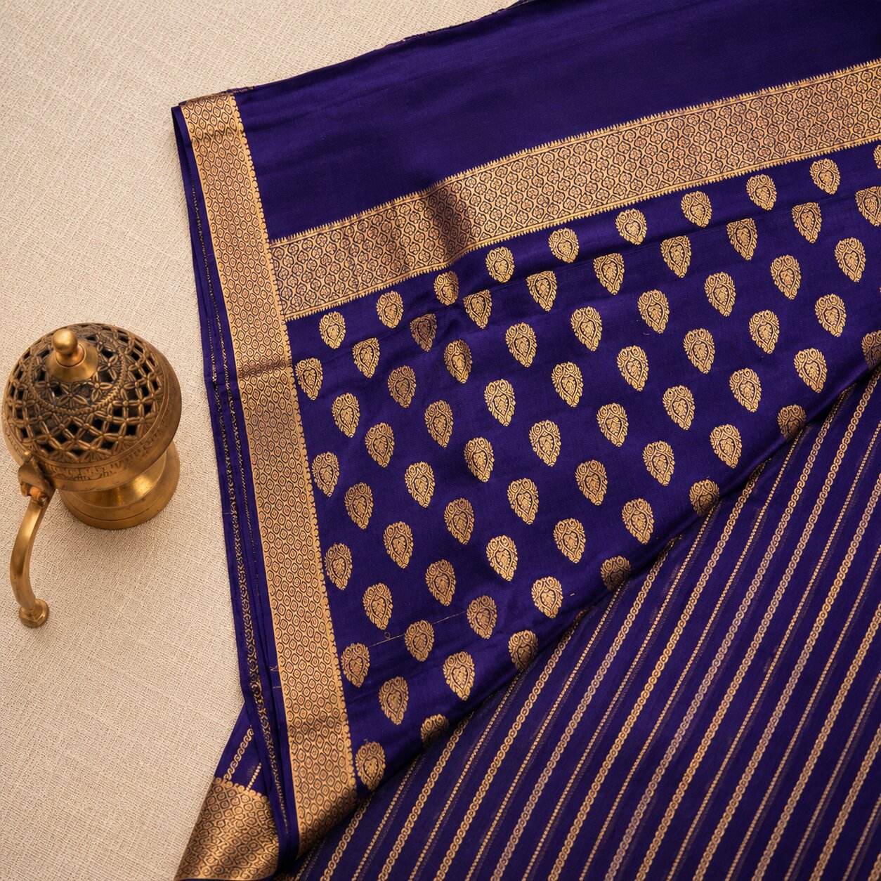 Purple with golden border - Pure Mysore Silk Saree