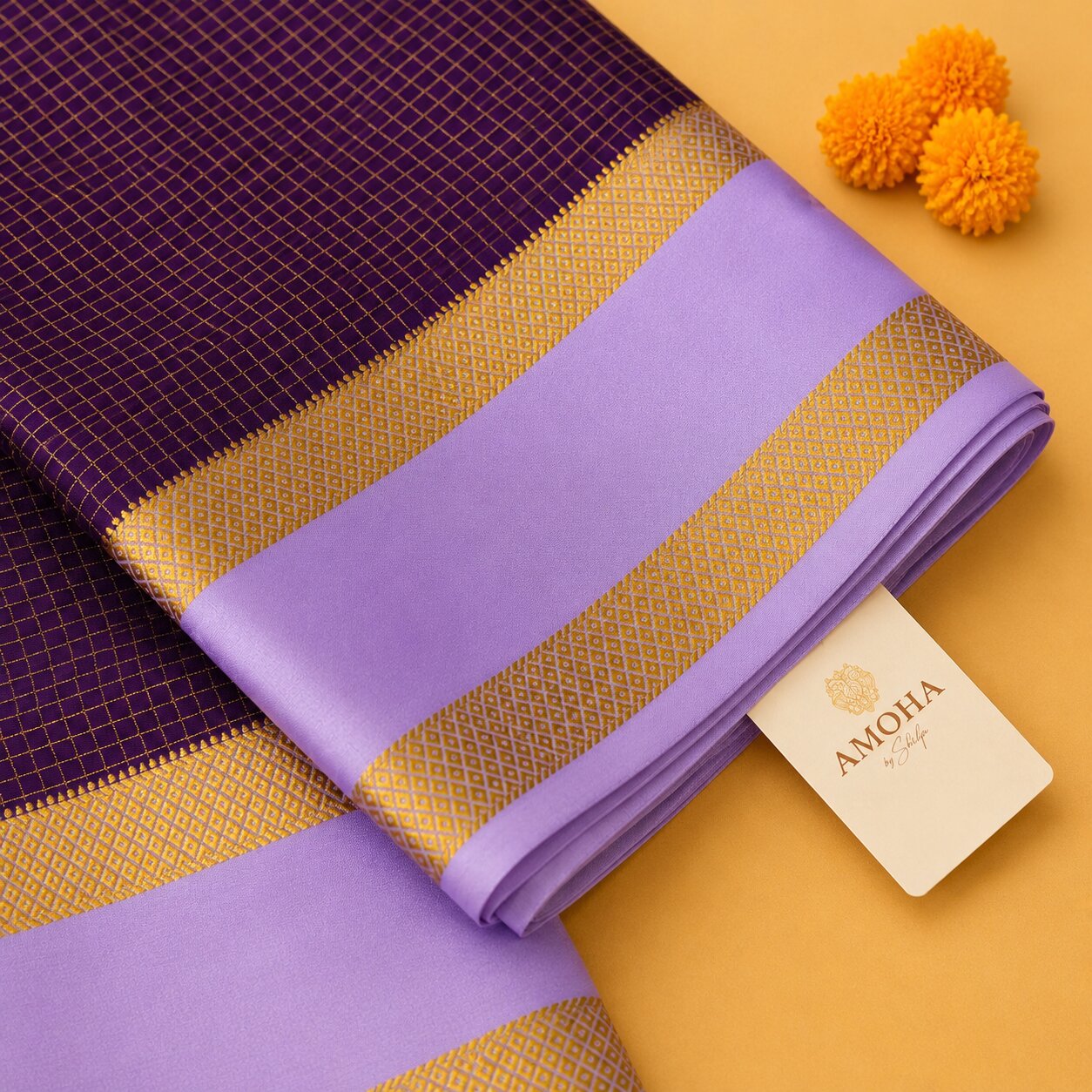 Purple & Lavender - Brocade pure Mysore silk