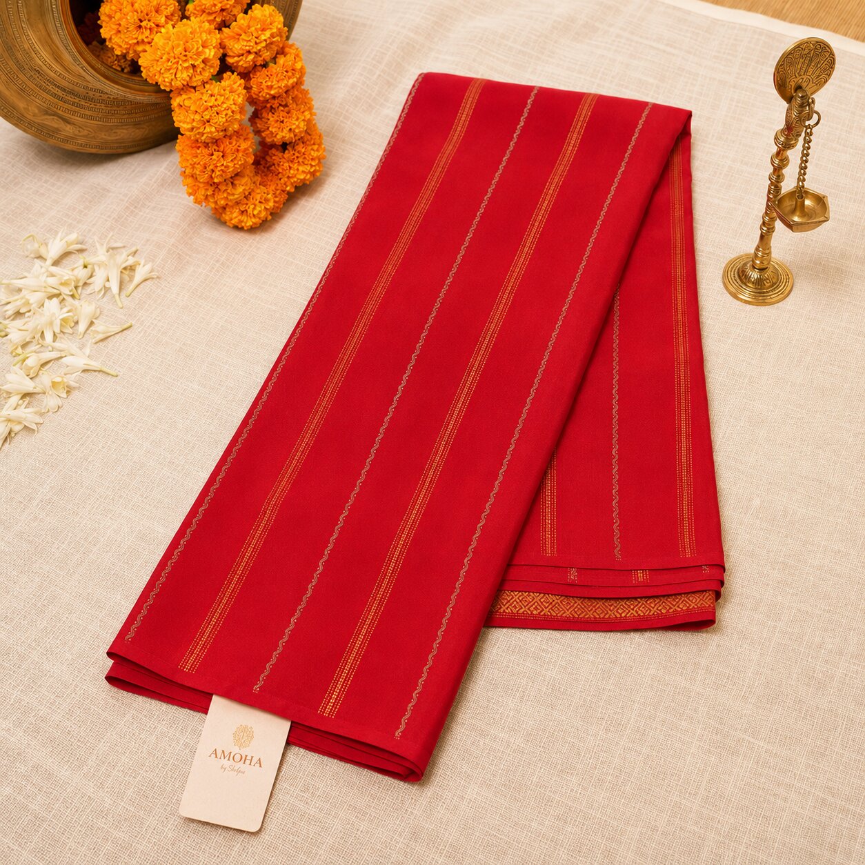Chilli Red - Brocade pure Mysore silk