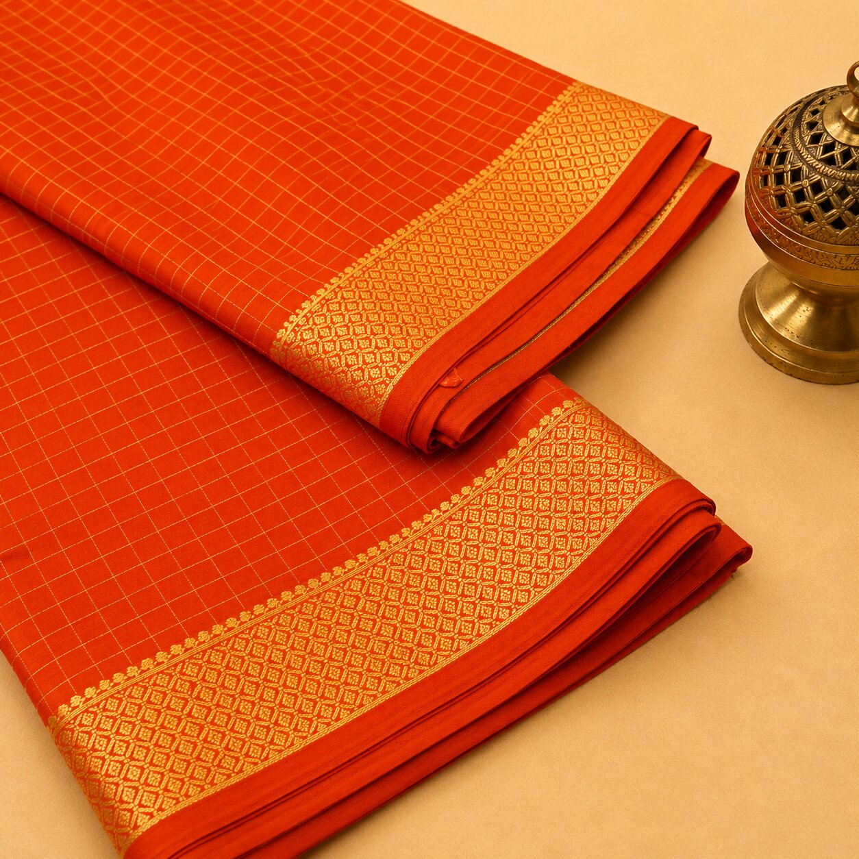 Orange - Brocade pure Mysore silk