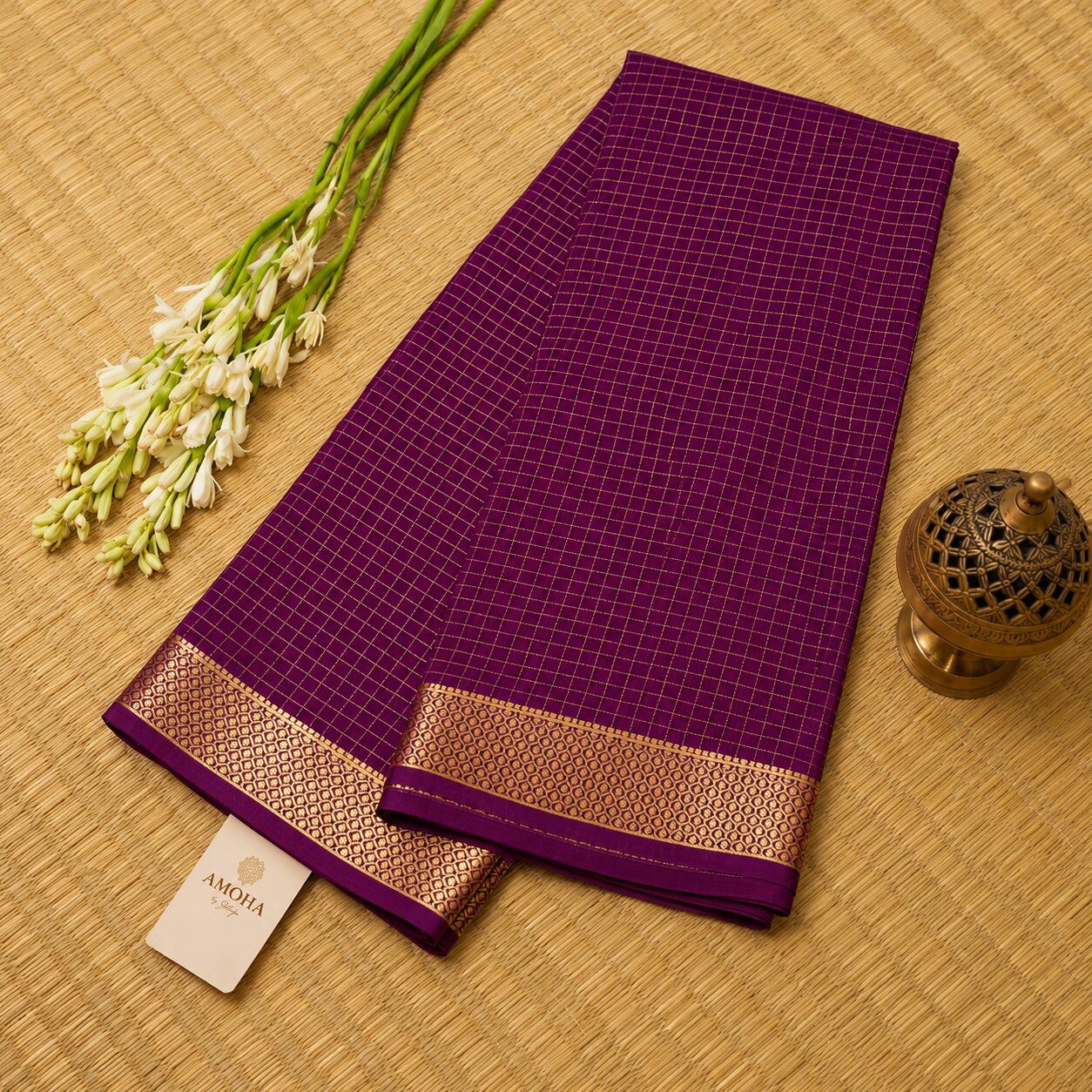 Wine Purple - Brocade pure Mysore silk