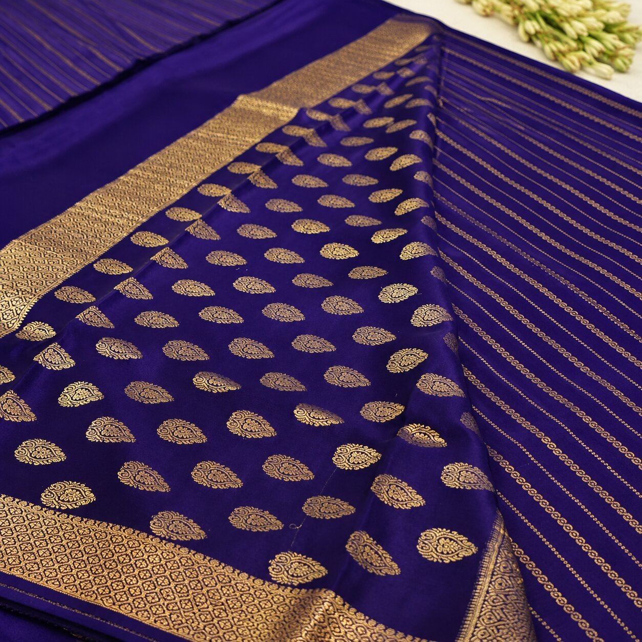 Purple with golden border - Pure Mysore Silk Saree