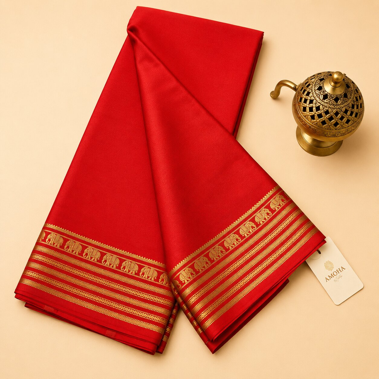 Vibrant Red - Pure Mysore silk saree
