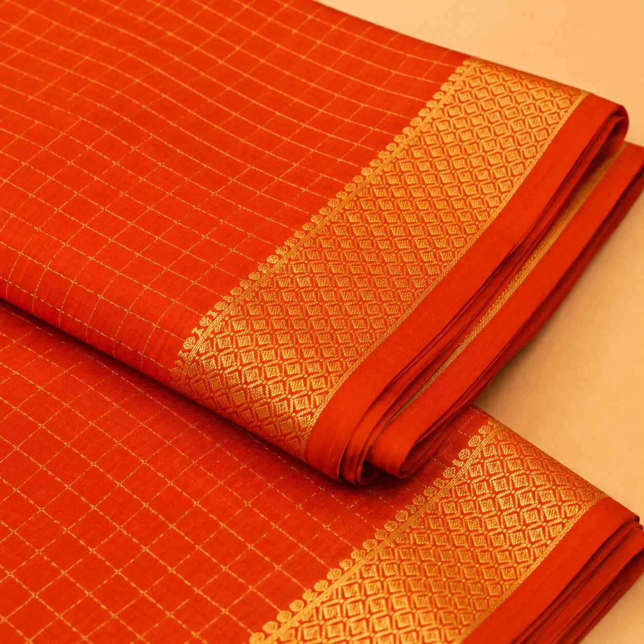 Orange - Brocade pure Mysore silk