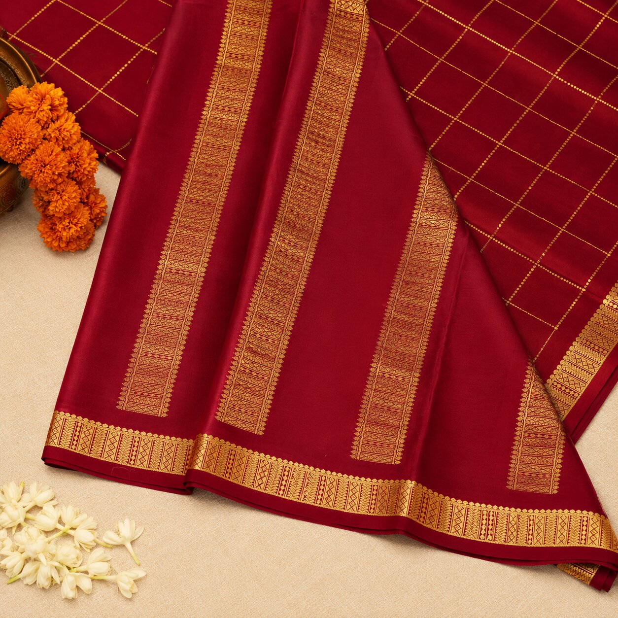 Red & Gold - Brocade pure Mysore silk