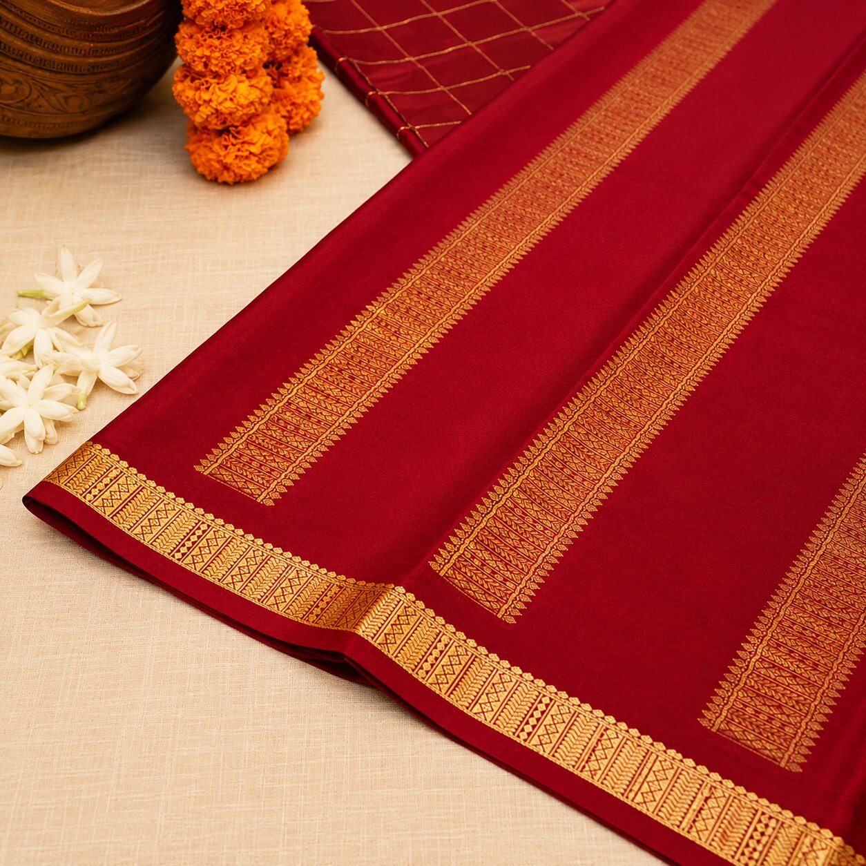 Red & Gold - Brocade pure Mysore silk
