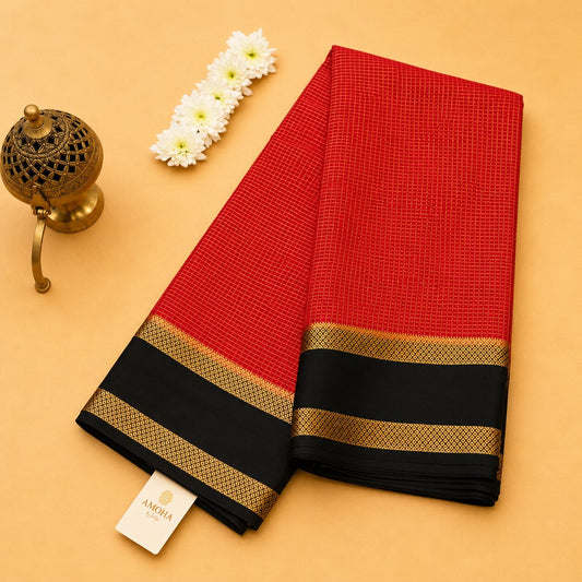 Red & Black - Brocade pure Mysore silk