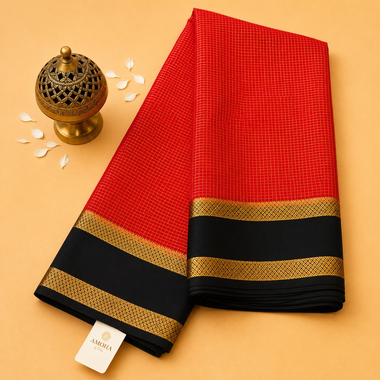 Red & Black - Brocade pure Mysore silk